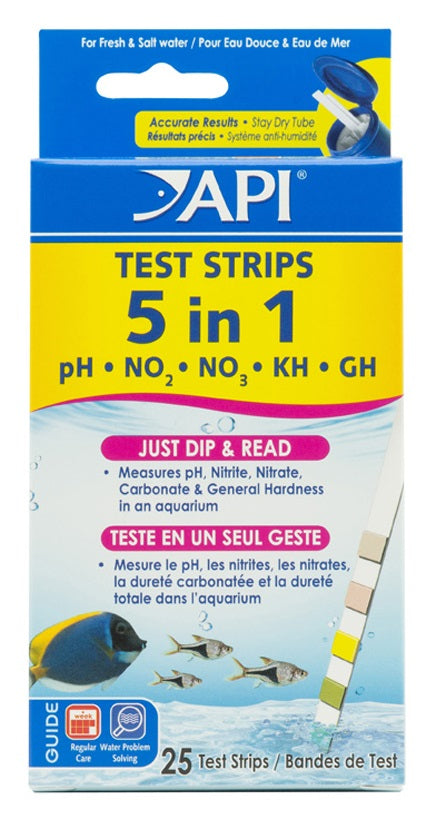 25 count API 5 in 1 Aquarium Test Strips for Freshwater and Saltwater Aquariums
