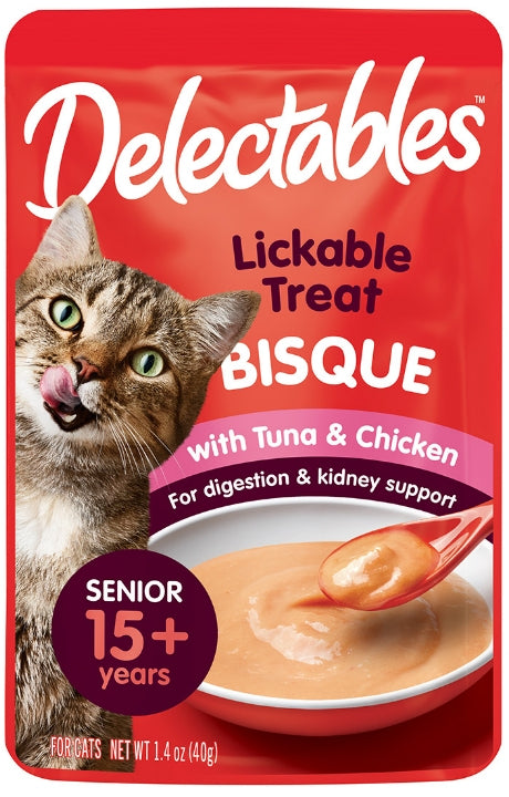 1.4 oz Hartz Delectables Bisque Senior Cat Treats Tuna and Chicken