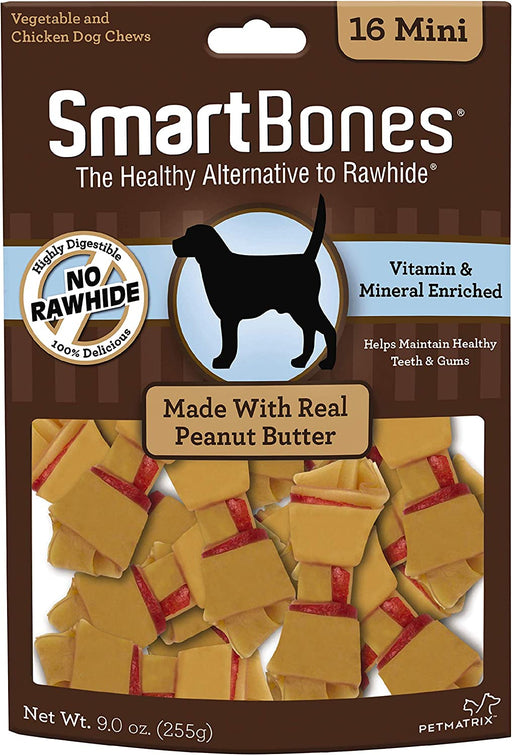 16 count SmartBones Rawhide Free Peanut Butter Bones Mini