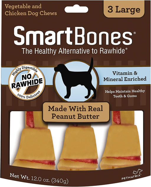 3 count SmartBones Rawhide Free Peanut Butter Bones Large
