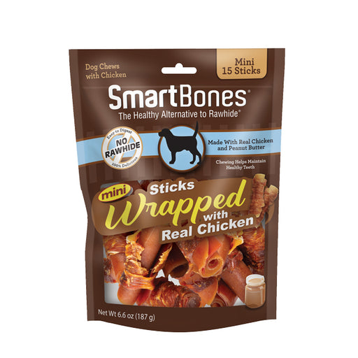 135 count (9 x 15 ct) SmartBones Mini Chicken Wrapped Peanut Butter Sticks Rawhide Free Dog Chew
