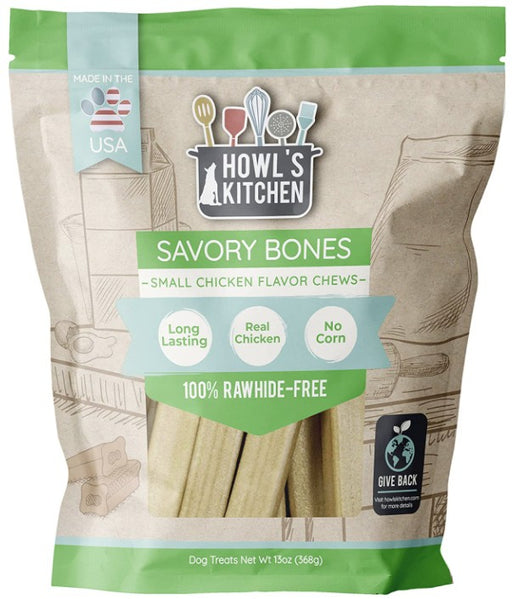 52 oz (4 x 13 oz) Howls Kitchen Savory Bones Chicken Flavored Chews Small