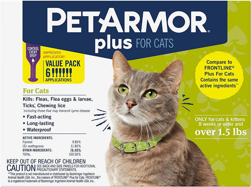 6 count PetArmor Plus Flea and Tick Treatment for Cats (Over 1.5 Pounds)