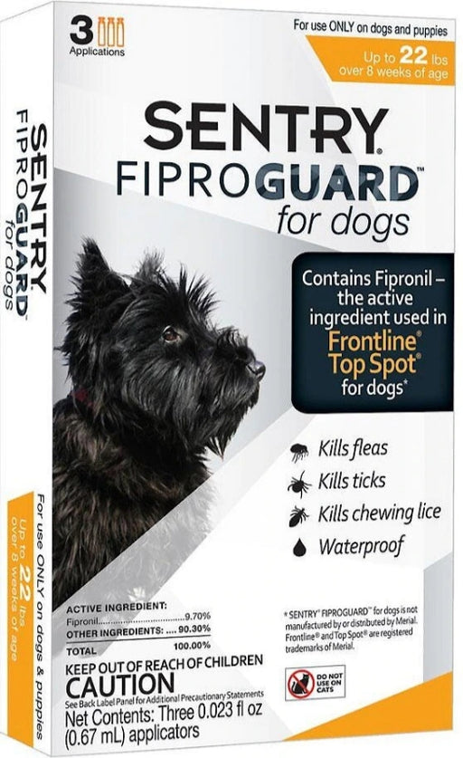 3 count Sentry FiproGuard Flea and Tick Control for Small Dogs