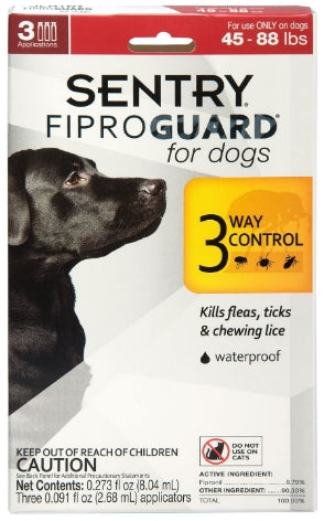3 count Sentry FiproGuard Flea and Tick Control for Large Dogs