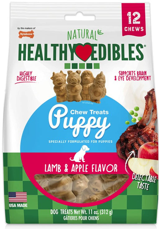 12 count Nylabone Healthy Edibles Natural Puppy Chew Treats Lamb and Apple Flavor