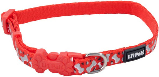 6-8"L x 3/8"W Lil Pals Reflective Collar Red with Bones