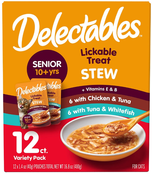 36 count (3 x 12 ct) Hartz Delectables Stew Lickable Treat for Senior Cats Variety Pack