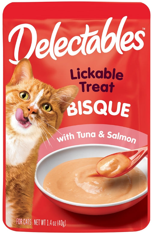 12 count (12 x 1 ct) Hartz Delecatbles Bisque Lickable Treat for Cats Tuna and Salmon
