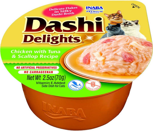 2.5 oz Inaba Dashi Delighrs Chicken with Tuna & Scallop Flavored Bits in Broth Cat Food Topping