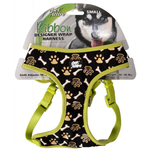 Small - 1 count Coastal Pet Attire Ribbon Designer Wrap Adjustable Dog Harness Brown Paw and Bones