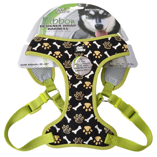 Medium - 1 count Coastal Pet Attire Ribbon Designer Wrap Adjustable Dog Harness Brown Paw and Bones