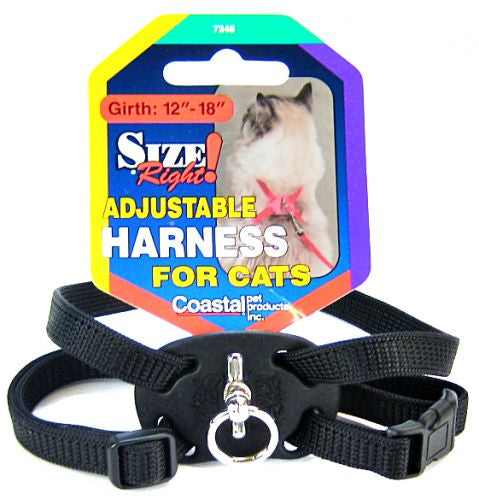 12-18"L x 3/8"W Coastal Pet Size Right Adjustable Harness for Cats Black