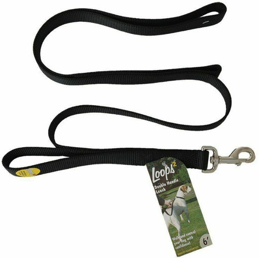 6"L x 1"W Coastal Pet Loops 2 Double Nylon Handle Leash Black