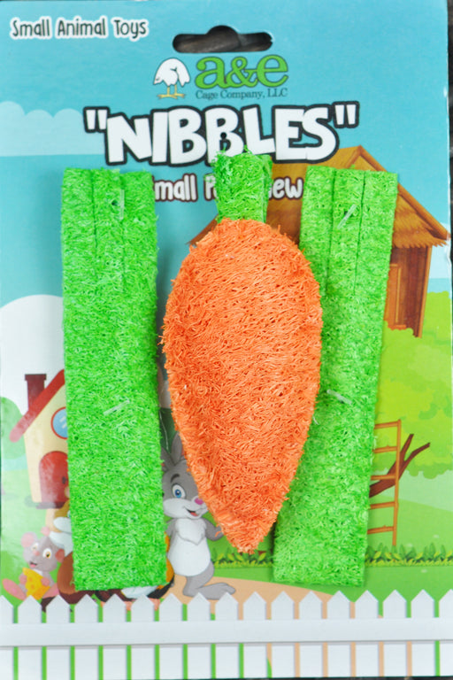 3 count AE Cage Company Nibbles Carrot and Celery Loofah Chew Toys