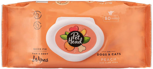 80 count Pet Head Quick Fix Paw and Body Wipes for Dogs and Cats Peach with Aloe Vera
