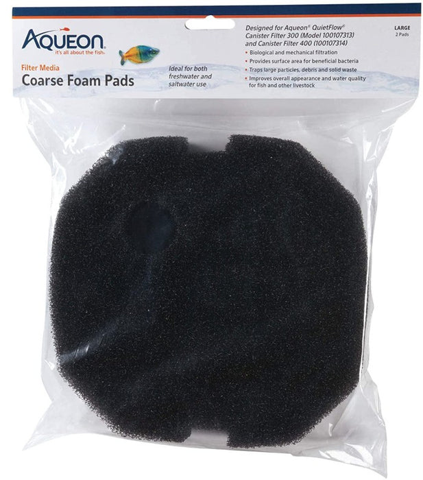 Large - 2 count Aqueon Coarse Foam Pads Large for QuietFlow 300 and 400 Canister Filters