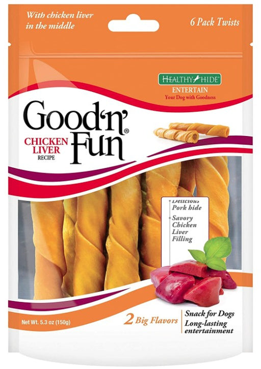 36 count (6 x 6 ct) Healthy Hide Good 'n' Fun Stuffed Chicken Liver Twists