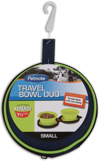 Small - 1 count Petmate Silicone Travel Duo Bowl Green