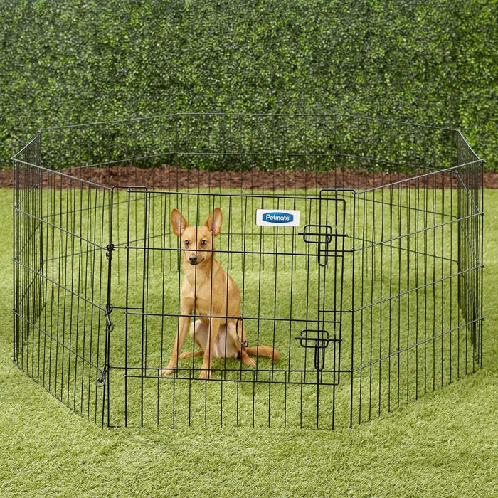24" tall - 1 count Petmate Exercise Pen Single Door with Snap Hook Design and Ground Stakes for Dogs Black