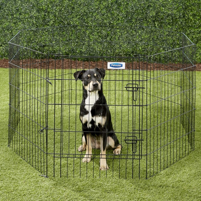30" tall - 1 count Petmate Exercise Pen Single Door with Snap Hook Design and Ground Stakes for Dogs Black