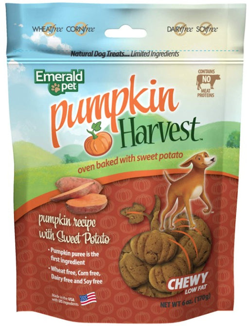24 oz (4 x 6 oz) Emerald Pet Pumpkin Harvest Oven Baked Dog Treats with Sweet Potato