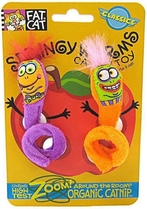 2 count Fat Cat Springy Worm Catnip Toy