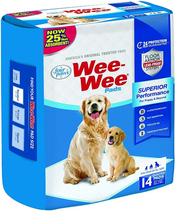 14 count Four Paws Original Wee Wee Pads Floor Armor Leak-Proof System for All Dogs and Puppies