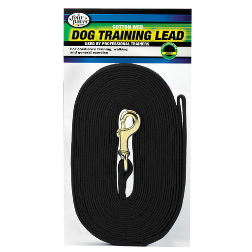 15' long Four Paws Cotton Web Dog Training Lead Black