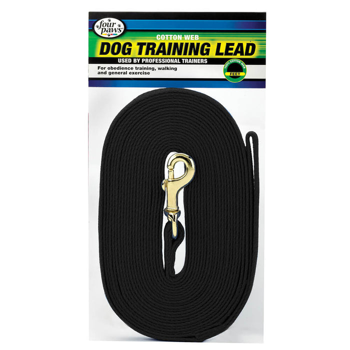 30' long Four Paws Cotton Web Dog Training Lead Black
