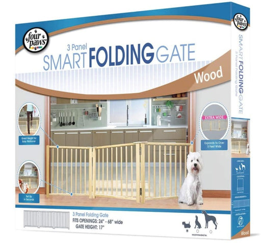 1 count Four Paws 3 Panel Smart Folding Wood Gate for Pets