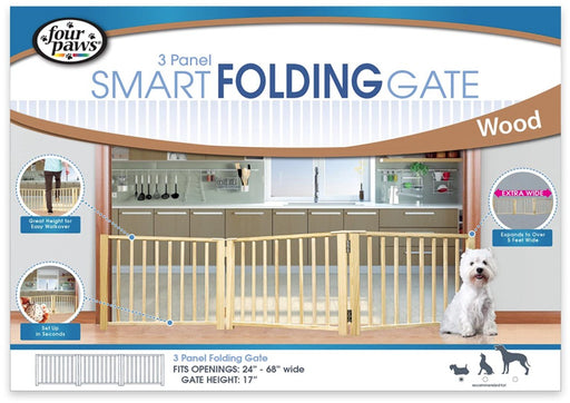 1 count Four Paws 3 Panel Smart Folding Wood Gate for Pets