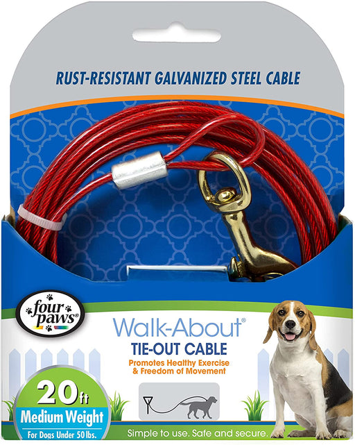 20' long - 1 count Four Paws Walk About Tie Out Cable Medium Weight for Dogs