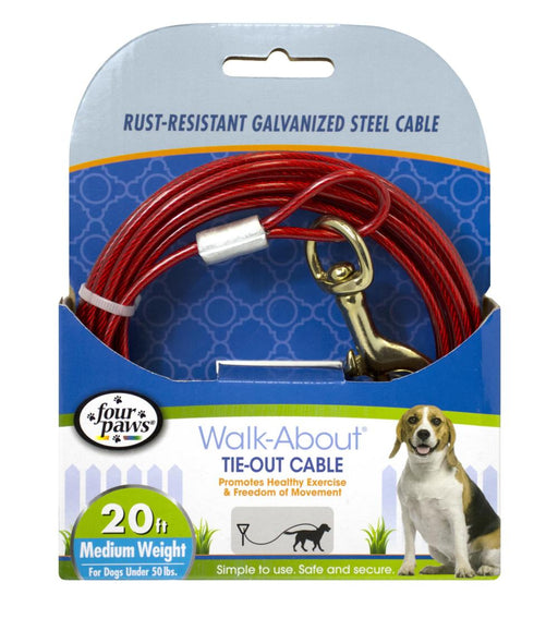 20' long - 1 count Four Paws Pet Select Walk-About Tie-Out Cable Medium Weight for Dogs up to 50 lbs