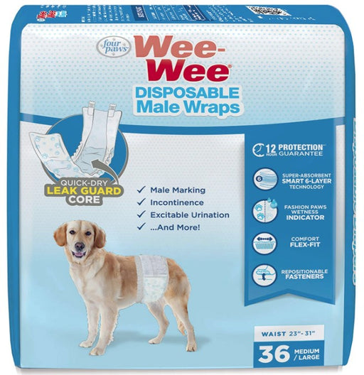 36 count Four Paws Wee Wee Disposable Male Dog Wraps Medium/Large