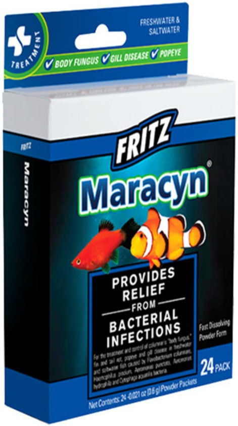20 count Fritz Aquatics Maracyn Bacterial Treatment Powder for Freshwater and Saltwater Aquariums