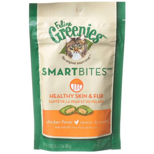 2.1 oz Greenies SmartBites Healthy Skin and Fur Cat Treats Chicken Flavor