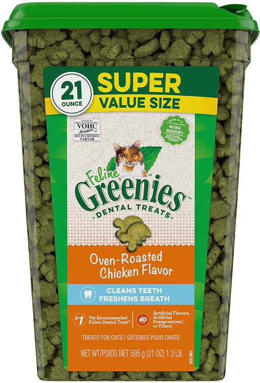 21 oz Greenies Feline Natural Dental Treats Oven Roasted Chicken Flavor