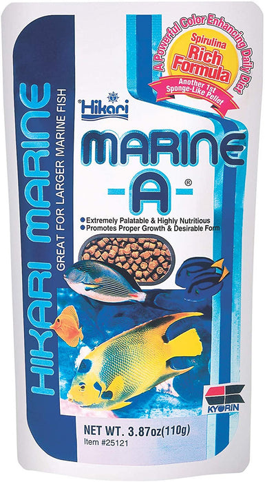 3.87 oz Hikari Marine A Fish Food Spirulina Rich Formula Color Enhancing Daily Diet for Larger Marine Fish