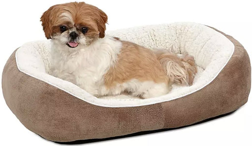 Small - 1 count MidWest Quiet Time Boutique Cuddle Bed for Dogs Taupe