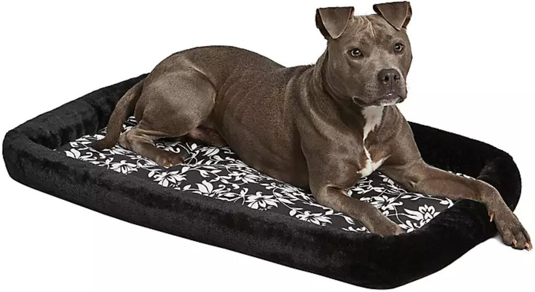 Medium - 1 count MidWest Quiet Time Bolster Bed Floral for Dogs