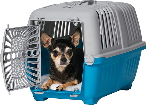 X-Small - 1 count MidWest Spree Plastic Door Travel Carrier Blue Pet Kennel
