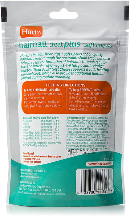3 oz Hartz Hairball Remedy Plus Soft Chews for Cats and Kittens Savory Chicken Flavor