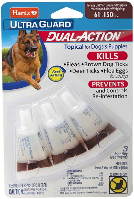 3 count Hartz UltraGuard Dual Action Topical Flea and Tick Prevention for Large Dogs (61 - 150 lbs)