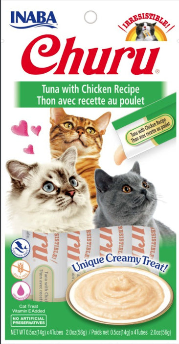 24 count (6 x 4 ct) Inaba Churu Tuna with Chicken Recipe Creamy Cat Treat