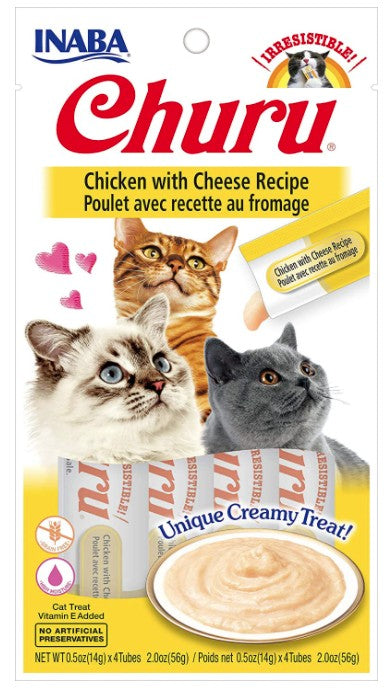 4 count Inaba Churu Chicken with Cheese Recipe Creamy Cat Treat