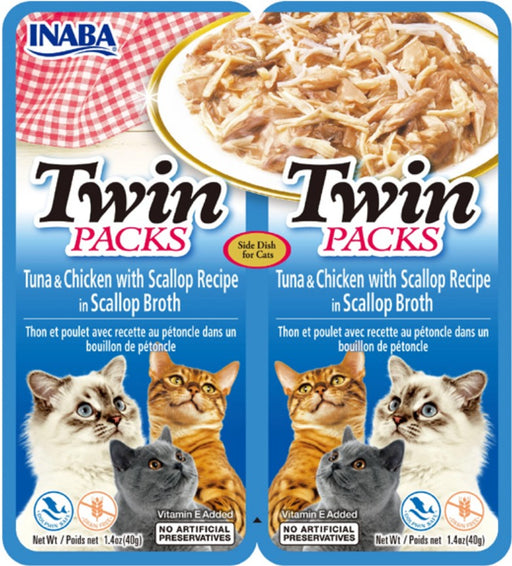2 count Inaba Twin Packs Tuna and Chicken with Scallop Recipe in Scallop Broth Side Dish for Cats