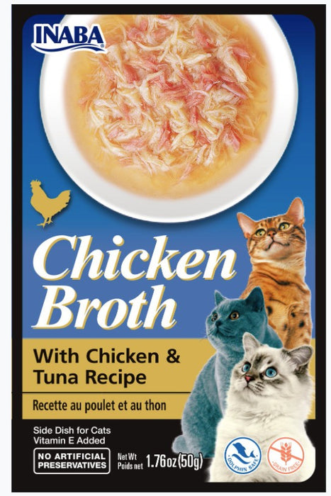 1.76 oz Inaba Chicken Broth with Chicken and Tuna Recipe Side Dish for Cats