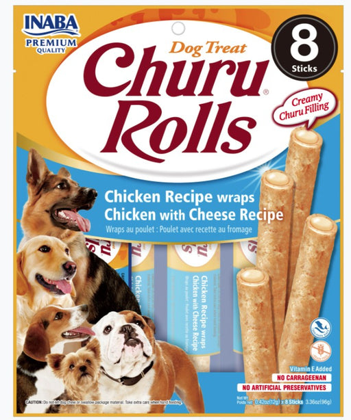 8 count Inaba Churu Rolls Dog Treat Chicken Recipe wraps Chicken with Cheese Recipe