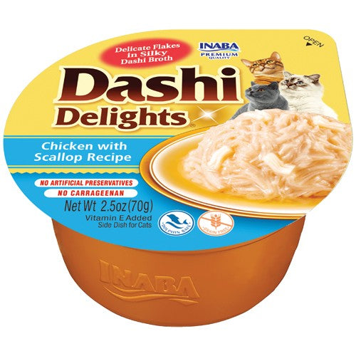 2.5 oz Inaba Dashi Delights Chicken with Scallop Flavored Bits in Broth Cat Food Topping